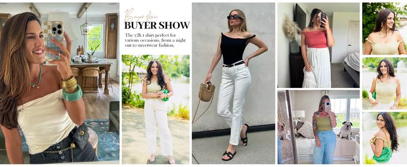 Tankaneo Womens Off The Shoulder Top Sleeveless Slim Fit Stretchy Tank Top Y2k Casual T Shirts