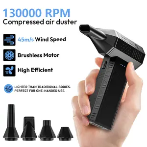 130,000RPM Heavy Duty Jet Fan Turbo Blower, Sturdy Turbo Fan & Electric Air Blower, Cordless Dust Blower for PC, Car, Keyboard & Outdoor, Compressed Air Cleaner w/ 4 Nozzles, High-Speed Portable Air Duster for Electronics