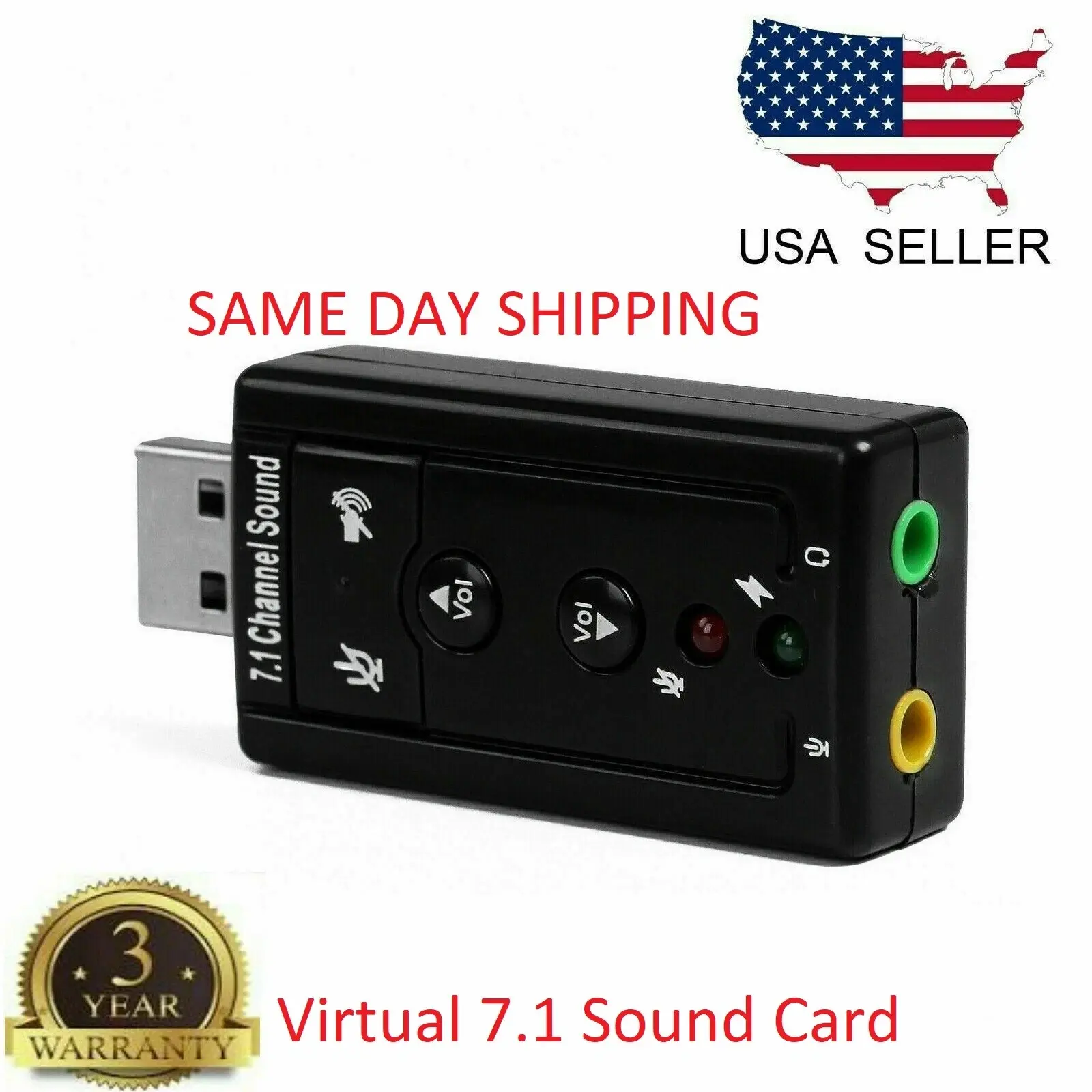 USB 2.0 Bus-Powered External Sound Card Adapter, Compact Form, Virtual 7.1 Channel Surround Audio, Stereo Headphone & Microphone Jack, USB Audio Converter for Laptop/Desktop PC