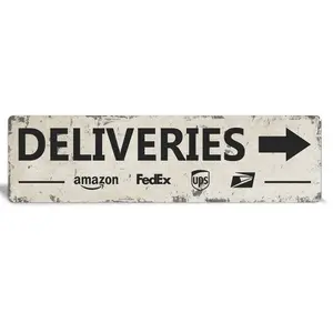 The Sign Shoppe Decor Tan Metal Rustic Delivery Sign Left Arrow 4"x15" with Rounded Corners Waterproof UV Printed Direct to Metal for Balcony