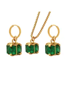 ✨Minimalist Emerald Zircon Matching Jewelry Set | Fade-Resistant Titanium Steel | Four-Prong Necklace & Earrings | Trendy Gift for Her