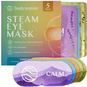 Body Restore Steam Eye Mask Variety 5 Pack Self-Heating for Tired Dry Eyes Stye Relaxation Lavender Calming Green Tea Chamomile Jasmine Unscented
