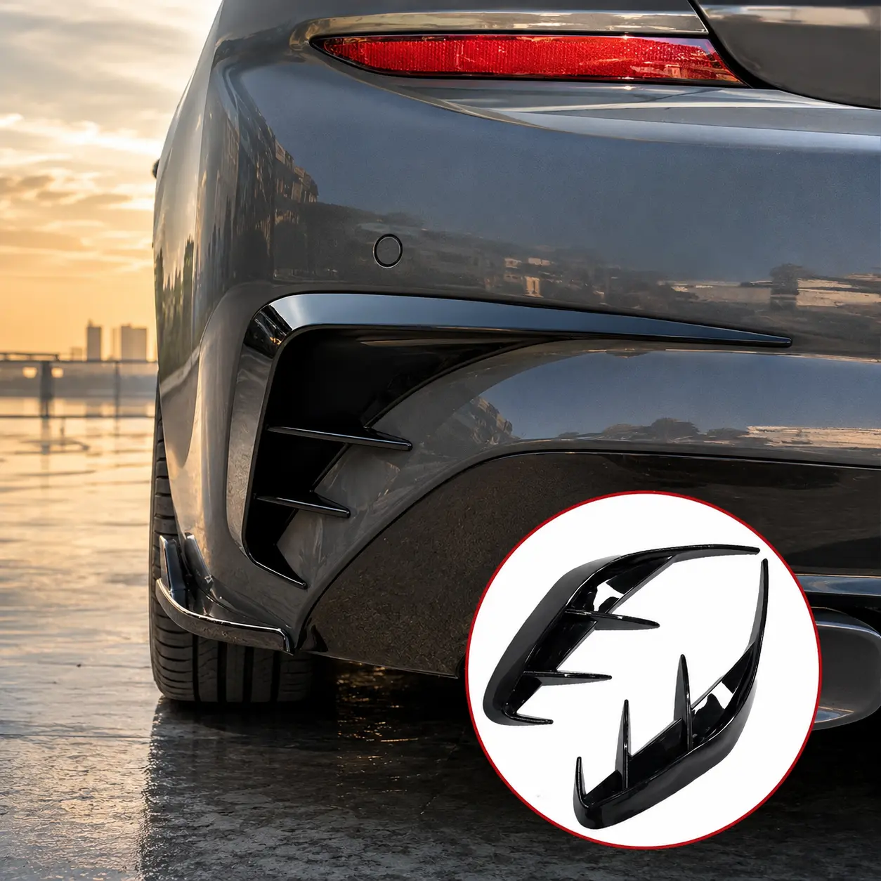 Universal Rear Bumper Fin Splitters, Gloss Black Car Diffuser Canards, Sporty Aero Trim Accessories for Most Cars, Easy Stick-On Installation