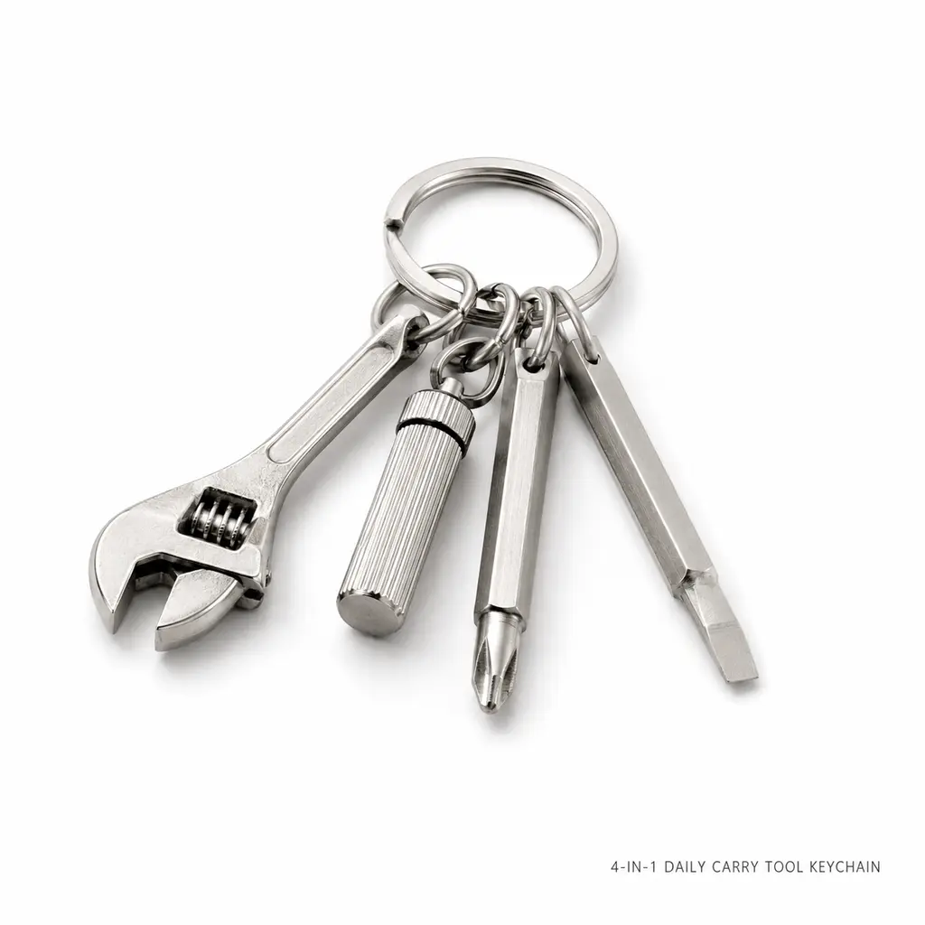 Popular Mens Utility Accessory | Multifunctional 4 In One Repair Tool Key Ring | Home Daily Fix Cycling Road Trip Outdoor Maintenance Gear | Lightweight Protected Cap Letter Opener Spanner Dual Screwdrivers | Unique Anniversary Xmas Present For Him