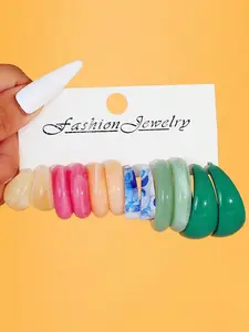 6 Pairs Summer Dopamine C-Shaped Earrings, Macaron Color Fresh Look, Simple C-Shape Design, Daily Wear Fashion Accessories