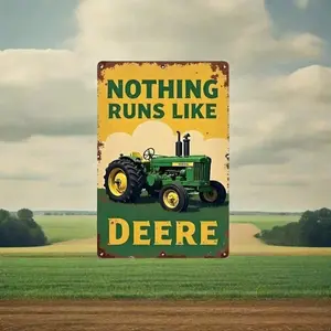 Vintage John Deere Tractor Aluminum Sign with Rustic Design Nothing Runs Like A Deere Design for Garage Man Cave and Barn Wall Decor Vintage Garage Signs