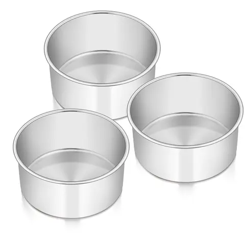 3-Piece Thick Line Round Stainless Steel Cake Pans (6x3 in) - Deep Straight Sides, Non-Toxic, Oven & Dishwasher Safe, Mirror Finish, Ideal for Wedding & Birthday Cake Decorations, Fits Serving Trays, Great for Steaming Vegetables on Thanksgiving Day