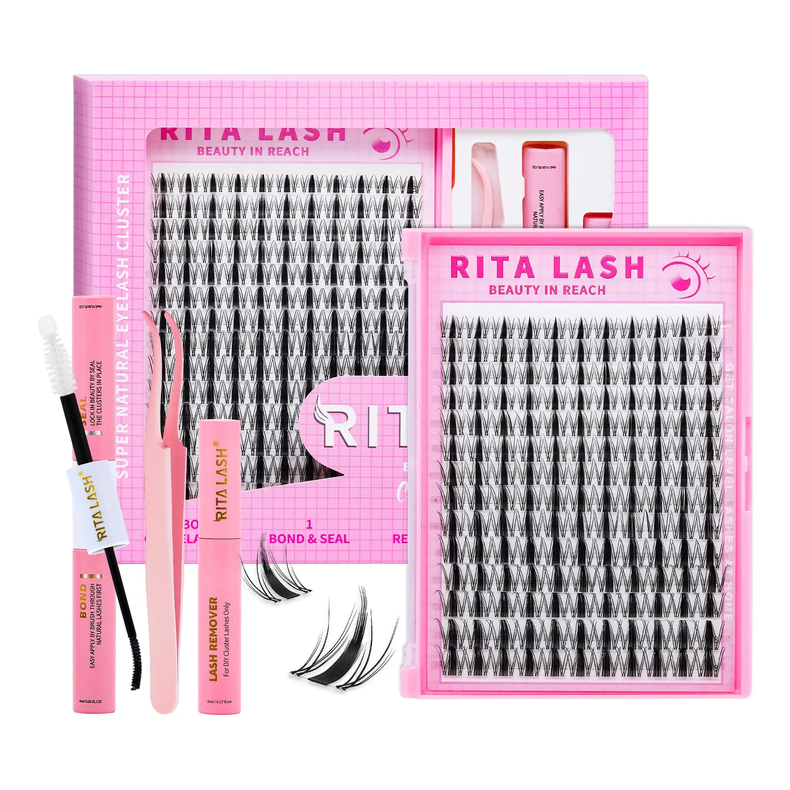 RITALASH 154pcs D Curl Individual False Cluster Kit DIY Eyelashes Individual Lashes Mixed Lengths at Home with Adhesive and Sealer Application Tool Individual False Cluster Remover