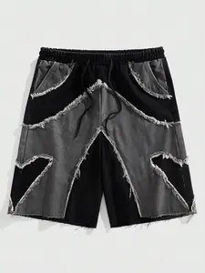 Men's shorts for summer - Men Patchwork Denim Shorts Frayed Hem Casual Street Summer Wear vacation outfit male clothing vacation clothes spring and summer clothes summer outfits shorts for summer men's clothing mens clothing spring clothing Menswear Gamis
