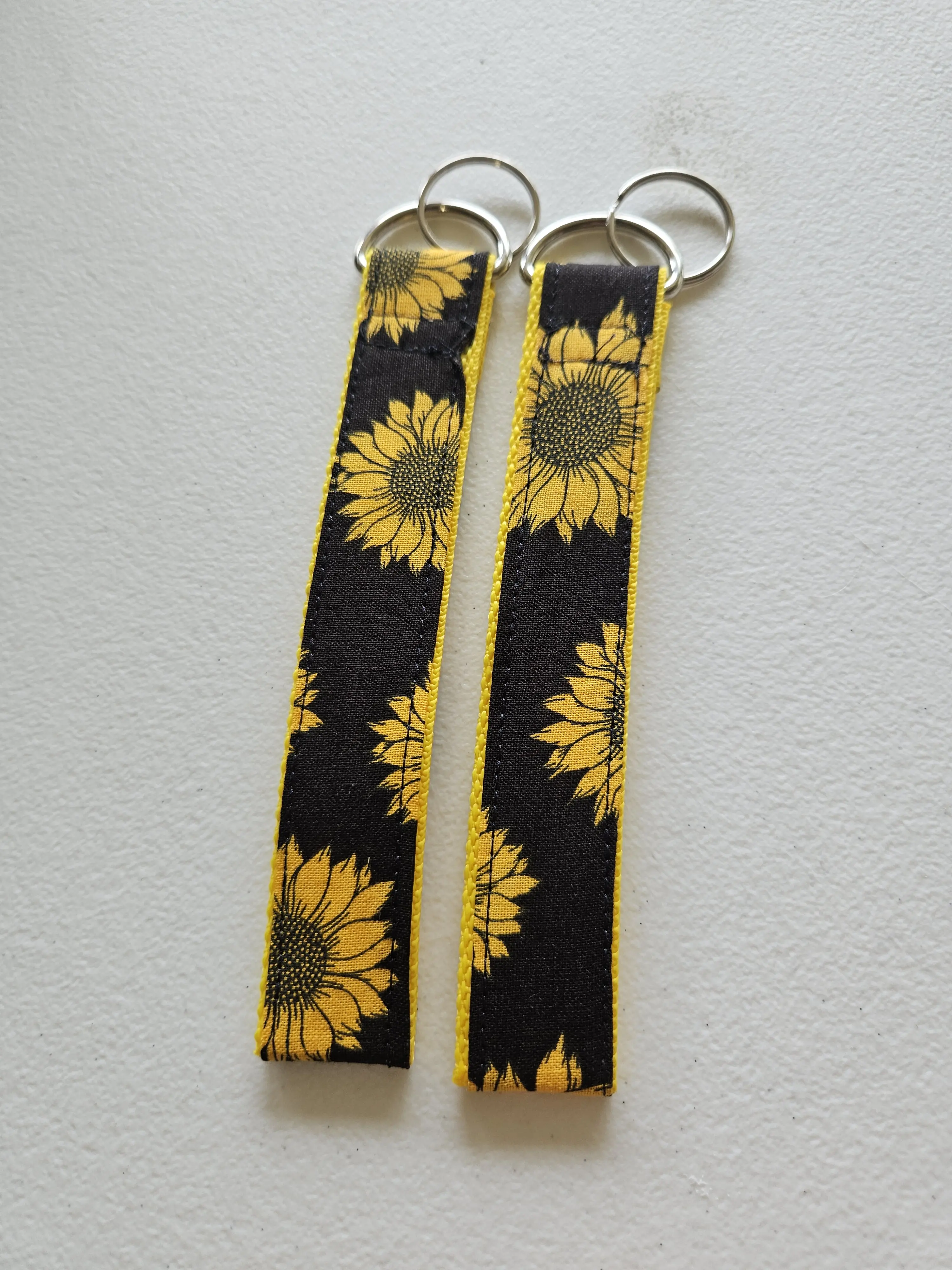 Handmade Sunflower Fabric Key Fob Wristlet | Wrist Keychain | Key Ring Holder | Cotton Wrist Strap | Cute Keychain | Gift for Her