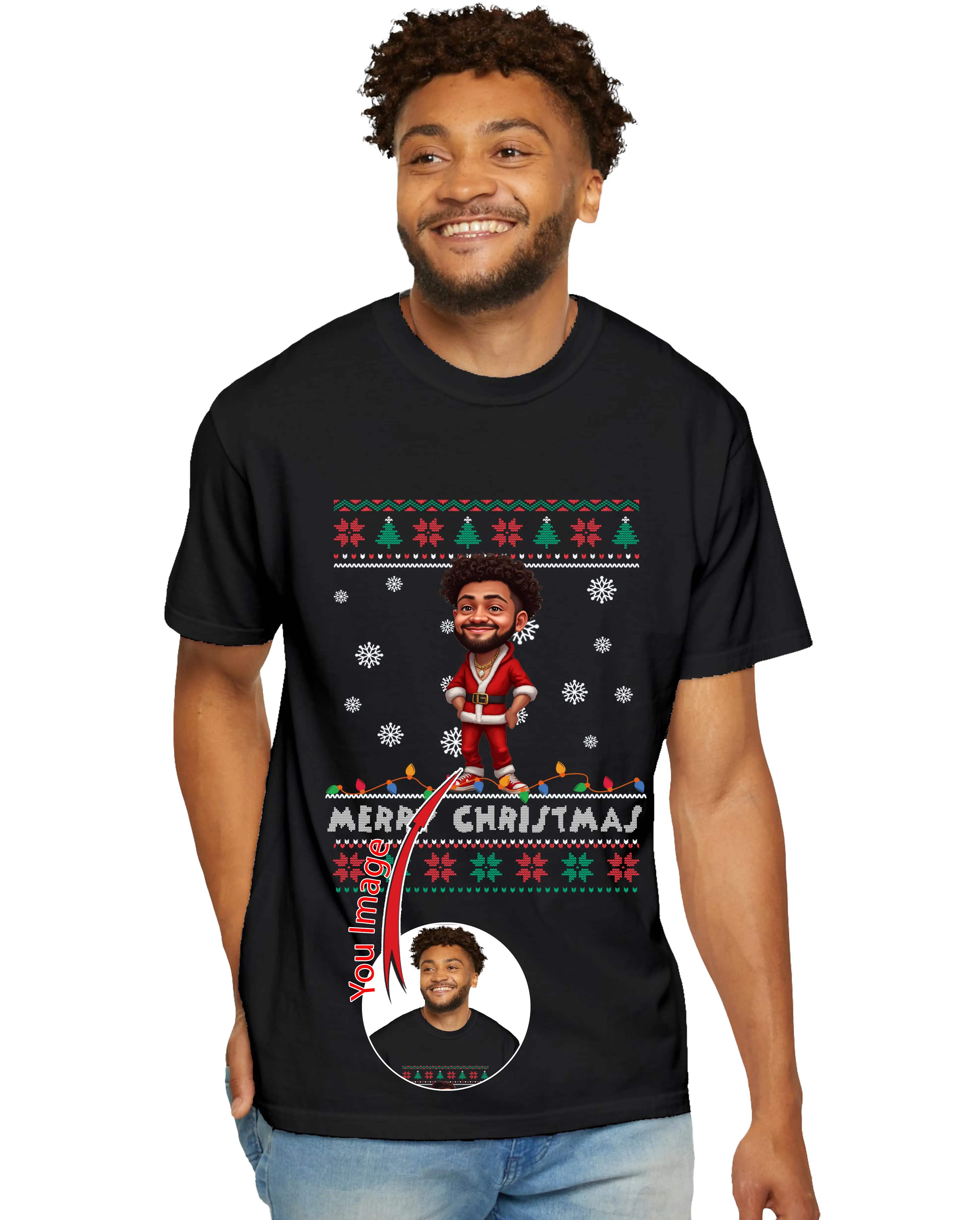 Personalized Merry Christmas T-Shirts – Create Custom Photo T-Shirts for a Memorable and Festive Gift. Perfect for Celebrating the Holidays with Friends and Loved Ones! Menswear Top