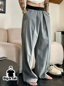 Men's Plus Size Loose Fit Baggy Straight Leg Pants, Casual Comfy Trouser, Comfortable Elastic Fabric, Classic Casual Business Set, Perfect for Office Wear, Gift for Dad & Husband