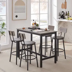ARCH Bar Table Set with 4 Bar stools PU Soft seat with backrest, Grey, 47.24'' L x 23.62'' W x 35.43'' H