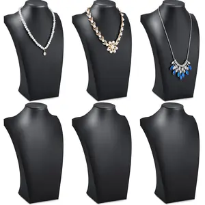 6 Pcs Black PU Leather Jewelry Bust Display Necklace Holder Stand Necklace Mannequin Holder for Jewelry Display Trade Show(11.42 x 3.94 x 6.89 Inches)