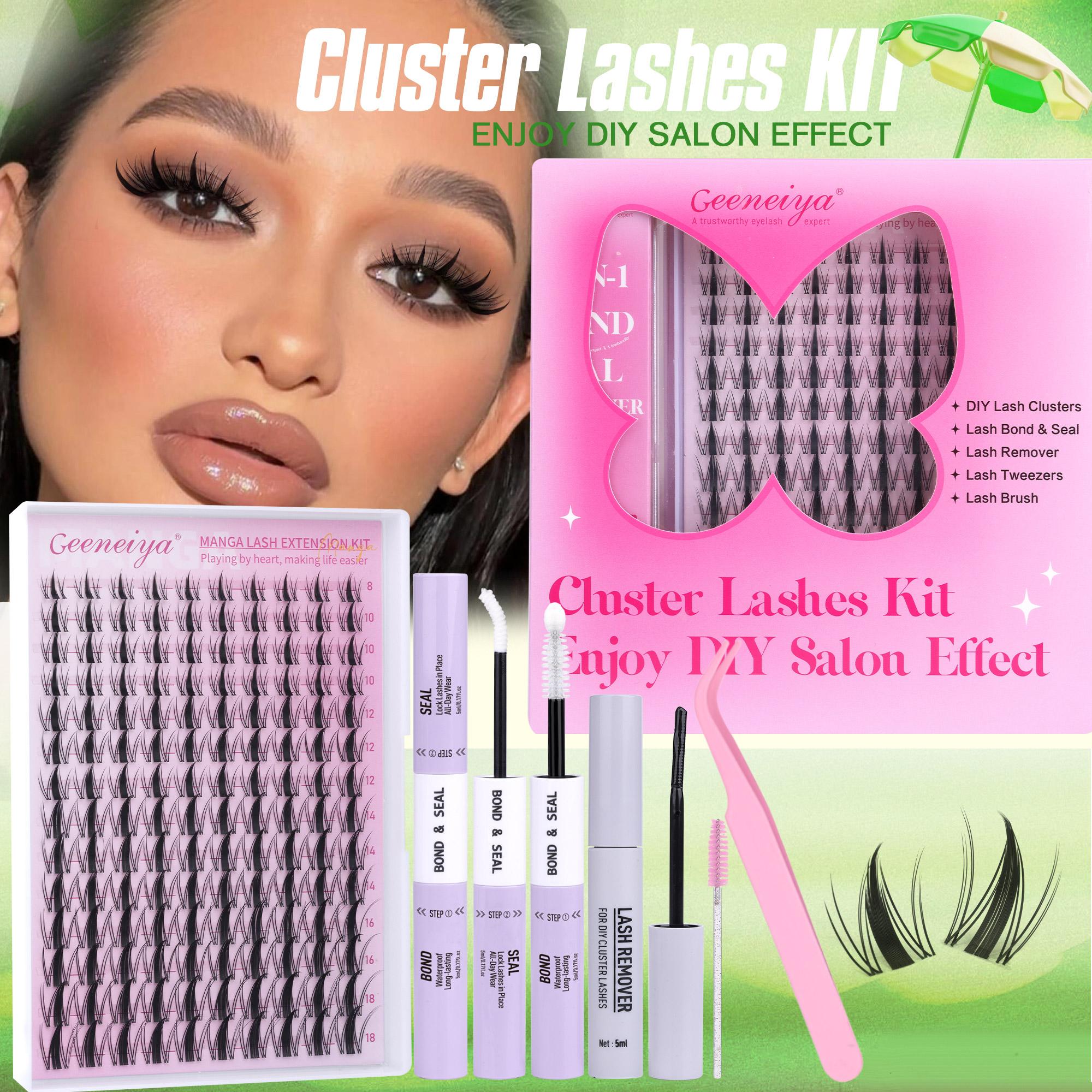 Geeneiya Manga Lashes Waterproof DIY Lash Extension Kit, 8-18MM Wispy Lash Clusters Kit, Ultra-thin Soft Band Eyelash Extension Kit with Lash Bond and Seal, Professional Lash Remover, Tweezers for Girls Gift Makeup Cosmetic TikTokShopBlackFriday