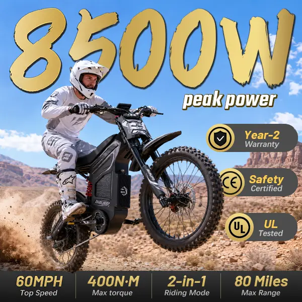 Adults' Full Suspension Off-Road Electric Bike - 8500W Motor (700 w & above), 60 MPH, 72v 30ah easy-remove Rechargeable Battery, Hydraulic Brakes, Shockproof, 500 Lbs Capacity, 80 Mi Range, Adjustable Speed, 24 Months, for Commuting, Trail Riding
