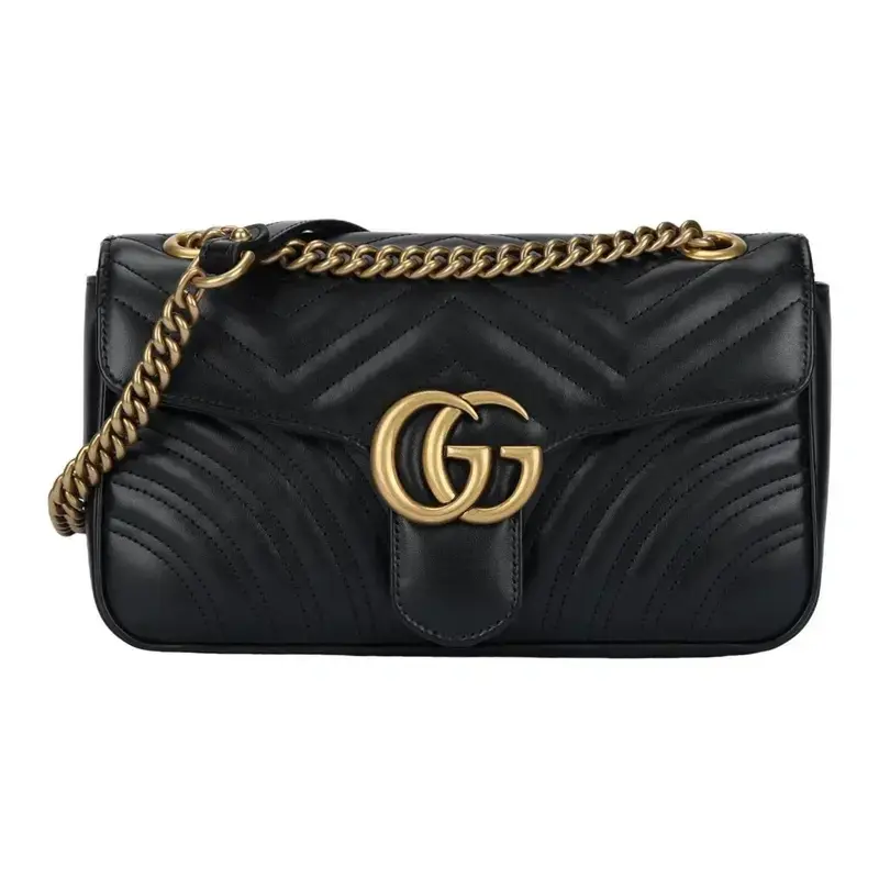 ‮ ICCUG ‬ Marmont ‬Leather Crossbody Bags GG  26 Chain Flap Bag Shoulder Bag Crossbody Bag Black
