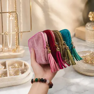 6 Tier Travel Jewelry Storage Bag with Zipper, Velvet Pouch Bag for Bracelet Rings Necklace Earring Holder Organizer in Multiple Colors