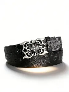 Boho-Chic Faux Leather Belt, Boho Style Belt, Vintage Oval Hollow Buckle, Trendy Belt, Versatile for Jeans, Dresses & Casual Wear, Stylish Accessory