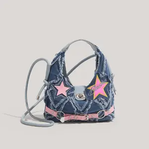 2026 New Arrival Niche Designer Crescent Bag | Punk Star Denim Crossbody for Y2K Spicy Girl Aesthetic