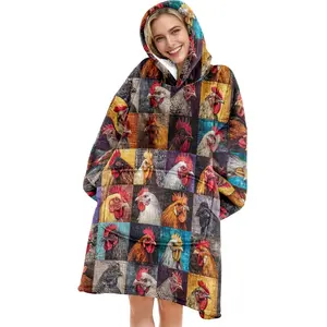 hoodie blanket, Wearable Blanket, Hooded Blanket Wearable Throw, Farm Patchwork Style Hooded Blanket, Soft Warm Flannel Blanket for Sofa Home Leisure Air Conditioning Nap Office Bed Camping Travel Gift, Cozy Throw Blanket