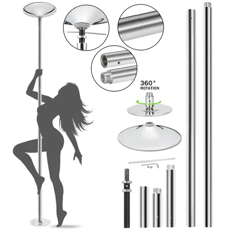 Segawe 45mm Chrome Steel Adjustable Dancing Pole Kit, Professional Gymnastics Equipment with Static/Spin Modes, Ceiling Mount, 7.3'-9' Metal Extensions, 24 lbs Iron Build, Hidden Screws, Instruction Sheet, No Drilling Required for Home Gym/Studio, Unisex