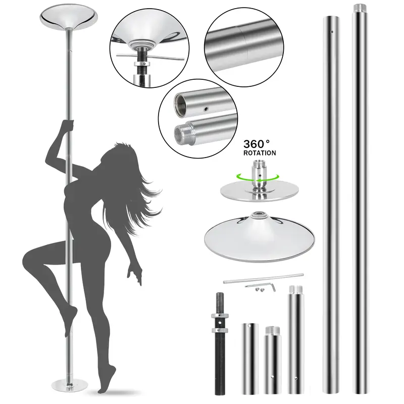 Segawe 45mm Chrome Steel Adjustable Dancing Pole Kit, Professional Gymnastics Equipment with Static/Spin Modes, Ceiling Mount, 7.3'-9' Metal Extensions, 24 lbs Iron Build, Hidden Screws, Instruction Sheet, No Drilling Required for Home Gym/Studio, Unisex