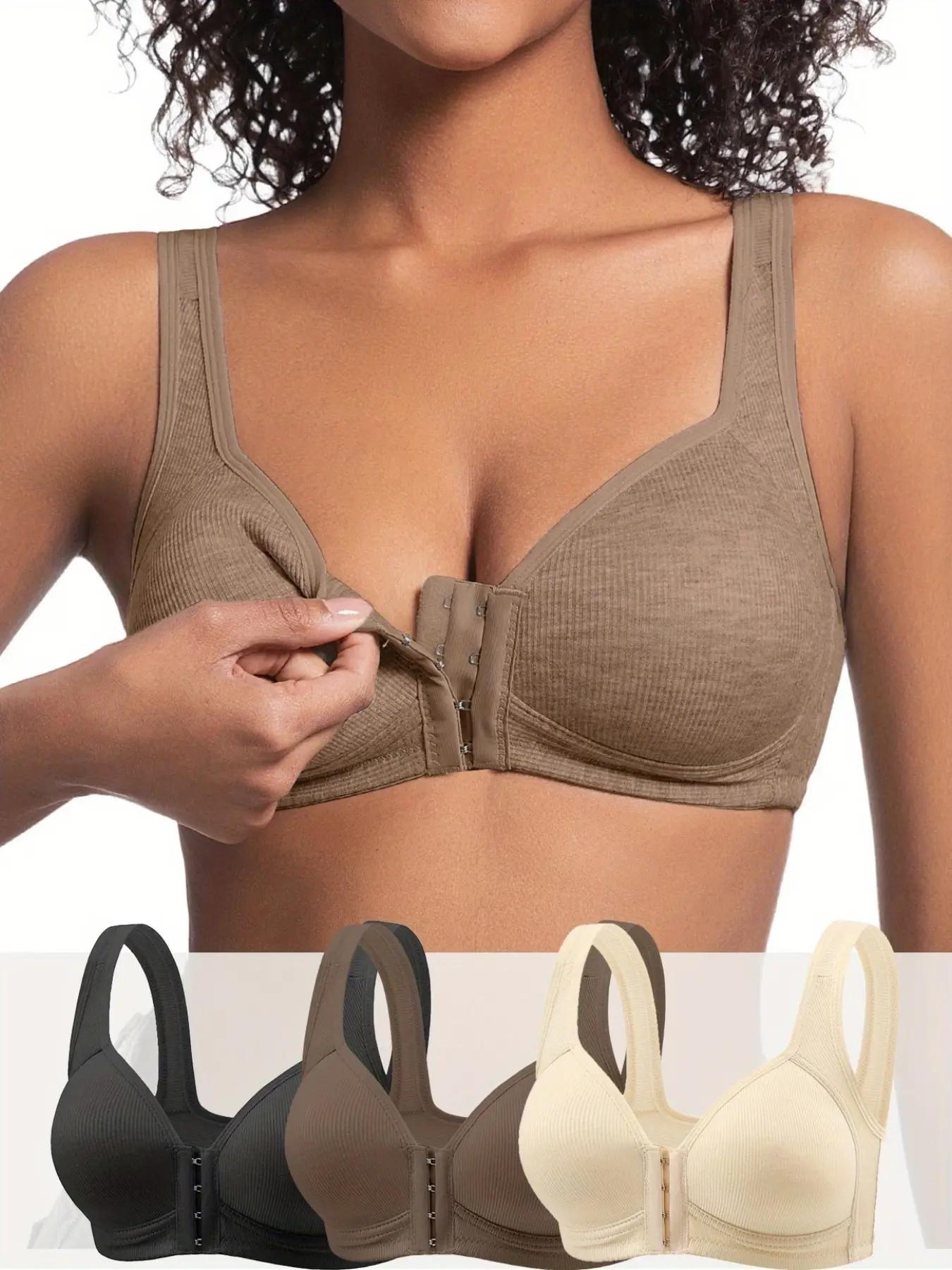 3-Pack Seamless Smooth Push-Up Comfortable Elegant Lingerie, All-Season Front Buckle Design, Wedding Beach Wireless Everyday Bra, Adjustable Straps, Medium Support