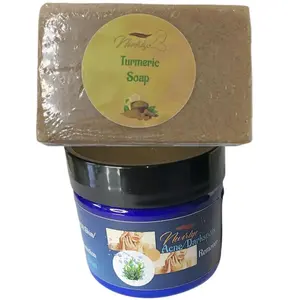 Neverlye Sensitive 2.0 oz Acne Cream with Turmeric Soap Bar 4.0 oz for Acne Clearing Shine Reduction Hyperpigmentation Repair