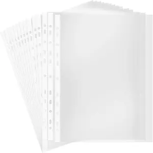 100 count A4 Punched Pocket, Clear Document Folder Waterproo-f File Pouch Transparent Filing Wallets Sleeves for Office School File Supplies(Color:Clear)