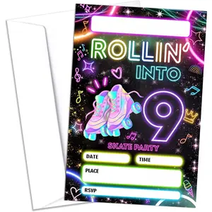 20 Pcs 9th Roller Skating Birthday Party Invitations with Envelopes Roller Skate Theme Invites for Boys Girls 4x6 inch Birthday Party Supplies