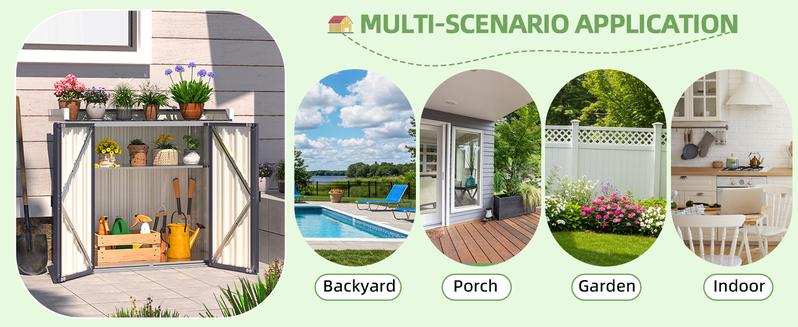 AECOJOY Waterproof Outdoor Storage Cabinet with Adjustable Shelves, Large Space for Gardening Tools, Gray Color, Galvanized Material, Compact Design Organization Organizer Organizing