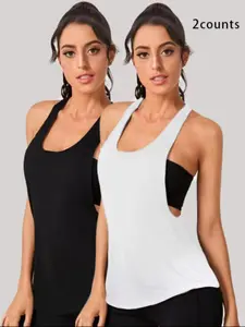 Women's Solid Color Sports Tank Top, Casual Sleeveless Sports Top for Yoga Gym Workout, Ladies Sportswear for Summer, Casual Workout Tops