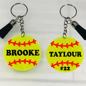 Personalized Softball Keychain, Softball Coach Gift, Softball Team Bulk Gifts, Softball Bat Keychain