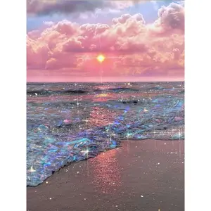 5D Full Drill Iridescent Sunset Beach with Sparkling Waves Diamond Painting Kit, Coastal Charm, Heartfelt DIY Gift, Handmade Gifts for Summer Celebrations, Beach Lovers & Birthdays, Wall Art for coastal-inspired spaces