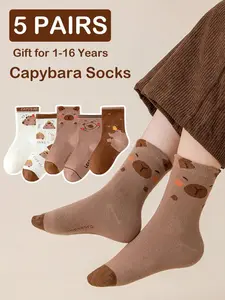 5 Pairs Cute Waterhog Kids Cartoon Socks, Unisex Mid-Calf School Socks, Breathable Sweat-Absorbing Casual Sports Socks for All Seasons