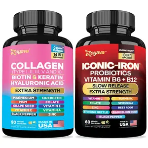 Women Beauty & Energy Bundle - Zoyava Iron & Collagen Supplement Daily Support - Iron Deficiency, Anti-Aging Support, Fitness - Made in USA