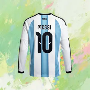 10# Messi 2026 Argentina Home Long Sleeve Soccer Jersey Blue and White Casual