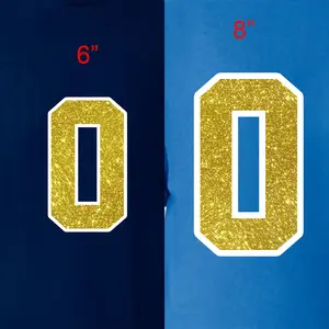 Gold Glitter Iron On Number Single Number Set 8” and 6” with White Background ,Works on Light & Dark Shirts