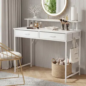 Small Home Office Computer Desk With Drawers, Writing Desk Study Desk with with Monitor Stand