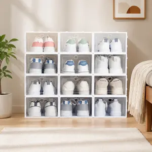 12 Pcs Transparent Shoe Box Organizer, Plastic Shoe Storage Bin, Foldable Dust-Proof Shoe Rack, Space-Saving Home Dorm Entryway Shoes Cabinet Set