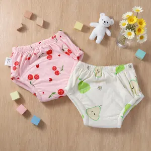 2pcs Baby Diaper Pants, Leak-Proof Soft Skin-Friendly, Keeps Babies Dry All Night, Reusable Newborn Training Pants, Unisex Fruit Pattern