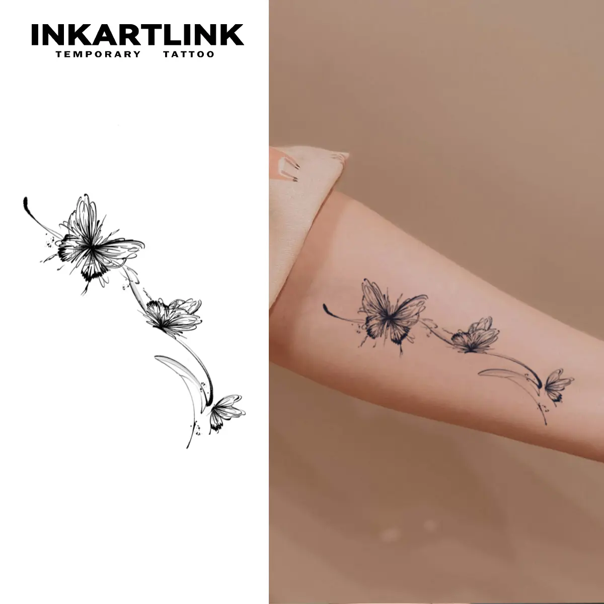 INKARTLINK Tattoo Tech, 2 Sheets Medium Semi Permanent Tattoo, Temporary Tattoos, Last 1-2 Weeks, Waterproof, Realistic Look, No Adhesive, No Reflection (Dream Butterfly)