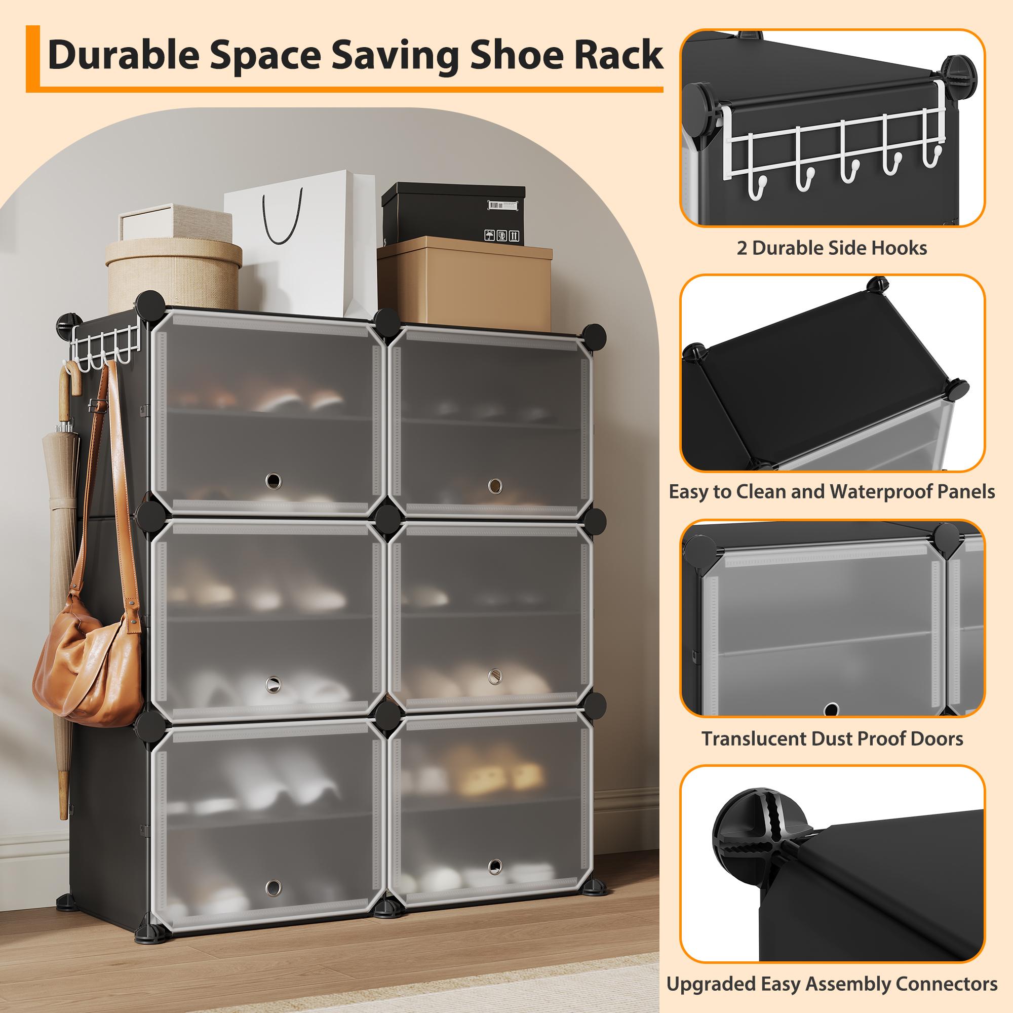 High-Quality 6-Cube Modular Shoe Storage Cabinet with Doors, Plastic Material, Easy DIY Assembly, Perfect for Entryway/Bedroom/Living Room