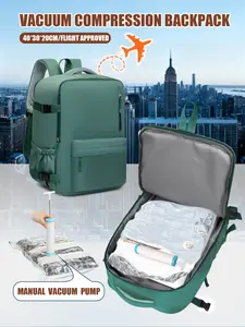 Vacuum Compression Travel Backpack with Pump, 40x30x20cm Cabin Size, Plain Design, All-Season Use, Ideal for Carry-On & Laptop Storage