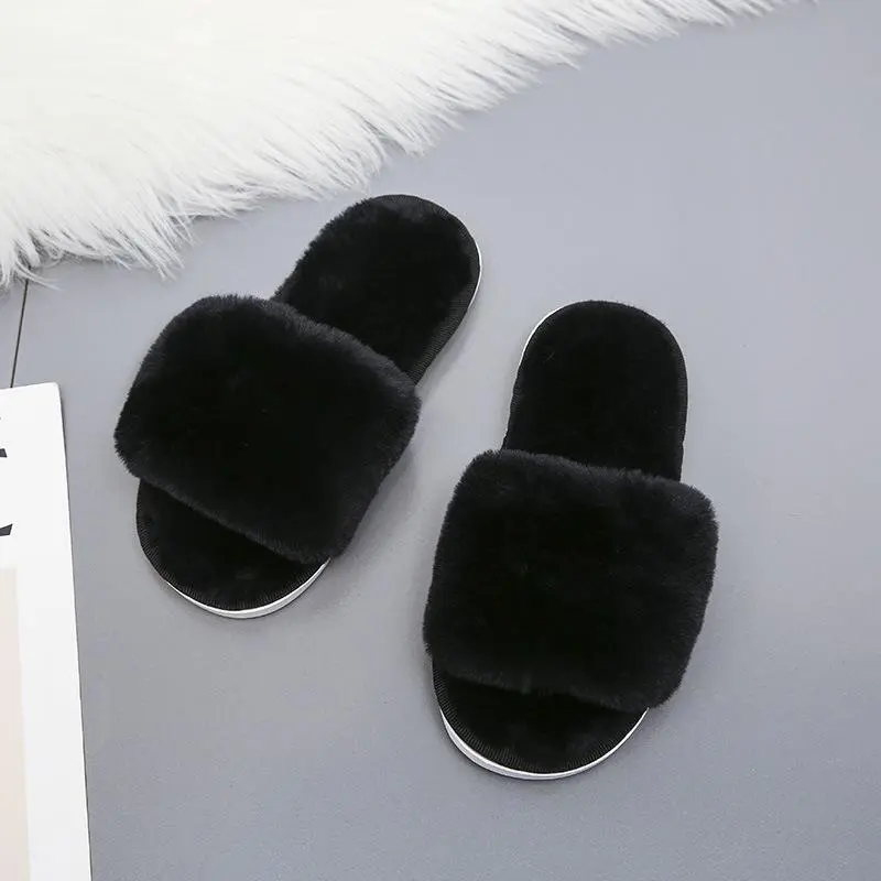Kids' Faux Fur Flat Slippers - Cute Indoor Home Shoes for Boys