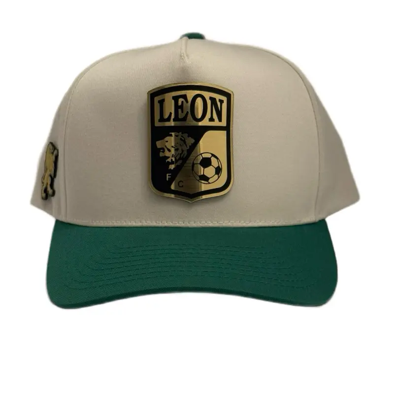 Unisex Colorblock Cotton Baseball Cap - Beige & Green, Elegant Curved Brim Hat with Gold Emblem, Sports Accessory for Casual Wear & Team Spirit, Curved Brim Hats, Gold Medallion Logo Hats