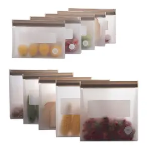 Reusable Silicone Food Storage Bags – 10-Pack Stand-Up, BPA-Free, Freezer, Dishwasher Safe & Eco-Friendly – 5 Gl, 5 L Bags – Airtight Leakproof Silicone Ziplock Bags for Kitchen Storage (Grey)