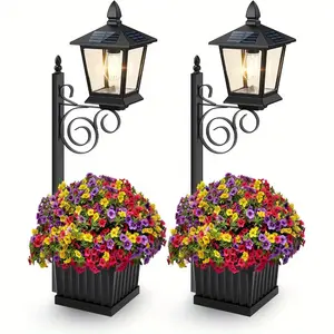2-Pack Outdoor Flower Pots, Solar Lamp Post with Planter Outdoor, Wall Mount/ Floor Standing Planter Lights Patio Decor Floor lamps for Garden Yard Pathway Porch, Flowers not Included