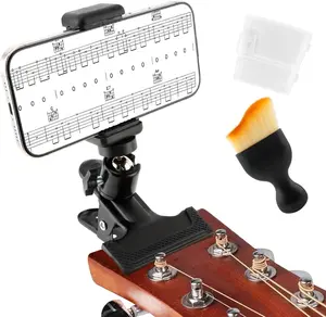 Clip-on Guitar Phone Holder Mount with 360° Rotate Ball Head Suitable for 5.5cm to 7.5cm Handset Versatile for Live Broadcast Teaching Video Recording, Gifts for Guitar Players(Black)